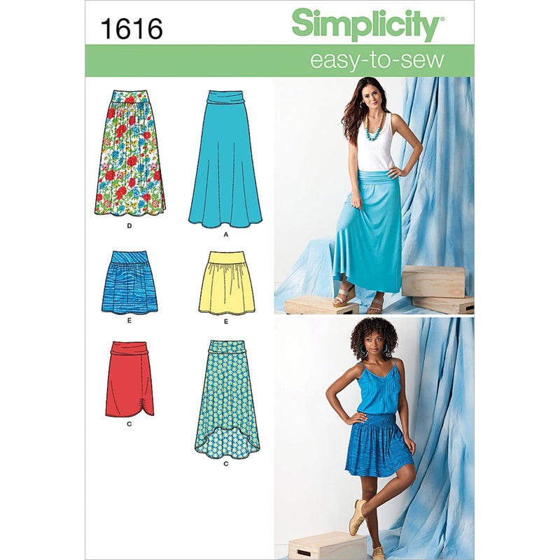 Simplicity 1616 Easy to Sew Womens Woven or Knit Skirt Sewing Patterns Sizes 1422