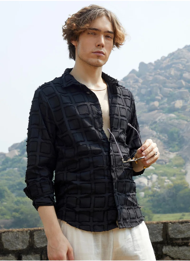 كامبوس سوترا Men's Onyx Black Cubic-Tassel Shirt