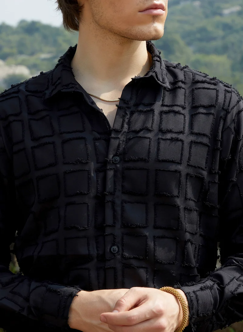 Campus Sutra Men's Onyx Black Cubic-Tassel Shirt