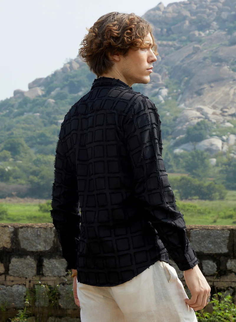 Campus Sutra Men's Onyx Black Cubic-Tassel Shirt