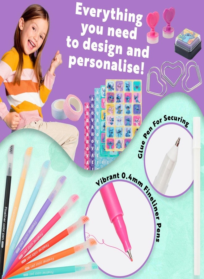 Get Trend Disney Stitch DIY Journal Kit for Kids with Notebook Stickers Pens Erasers Bookmarks Stamps Glitter Tapes Stationery Gifts for Girls - Image 4