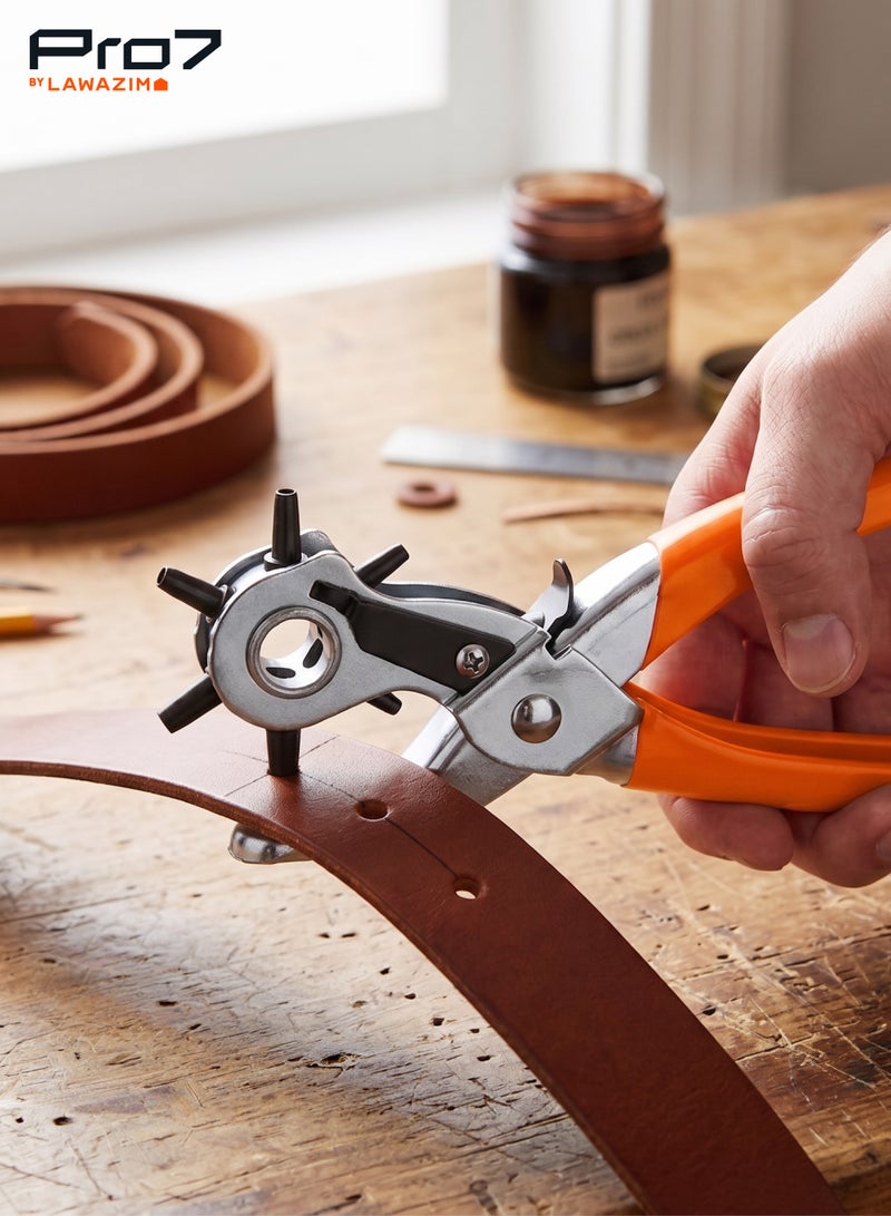 LAWAZIM Pro7 Leather Hole Puncher - Easy Hole Size Adjustment Multi-Size Rotating Tool with Soft Grip Handles for Comfortable Punching and Precise Crafting Belt Making Leatherworking - DIY and Professional - Image 5