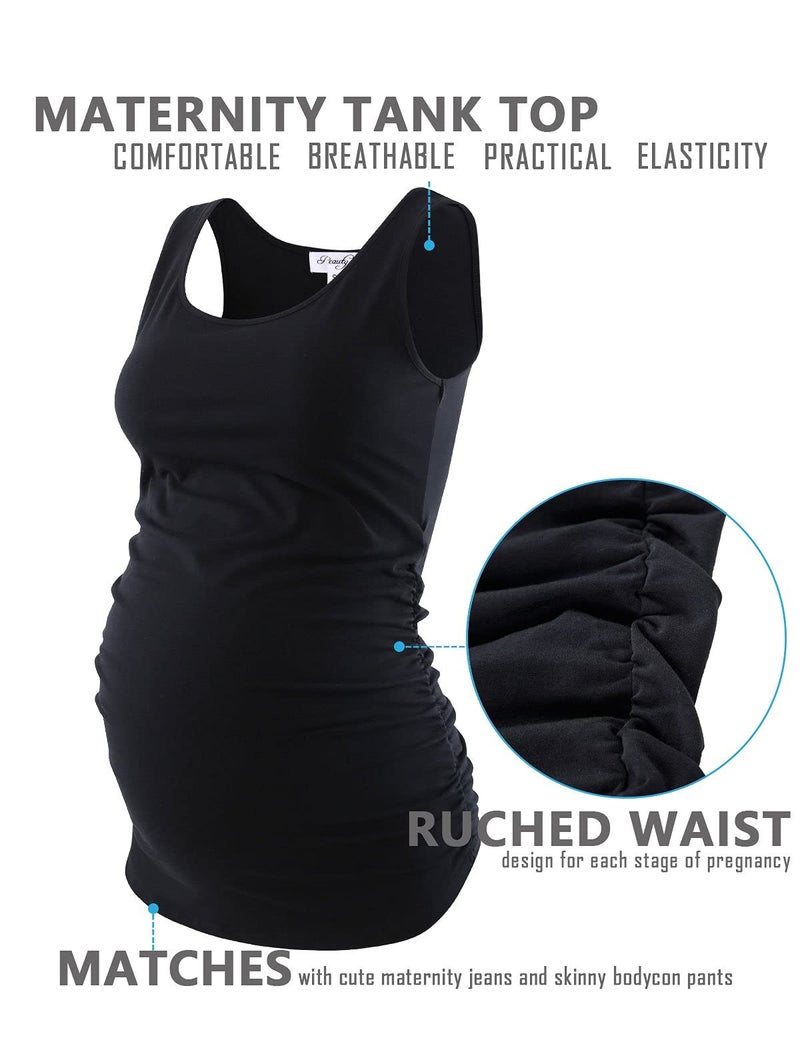Peauty Maternity Tops Maternity Tank Top Shirts Maternity Clothes Maternity Tshirts Maternity Shirts for Women Nursing Tank Tops (Black,M) - Image 3