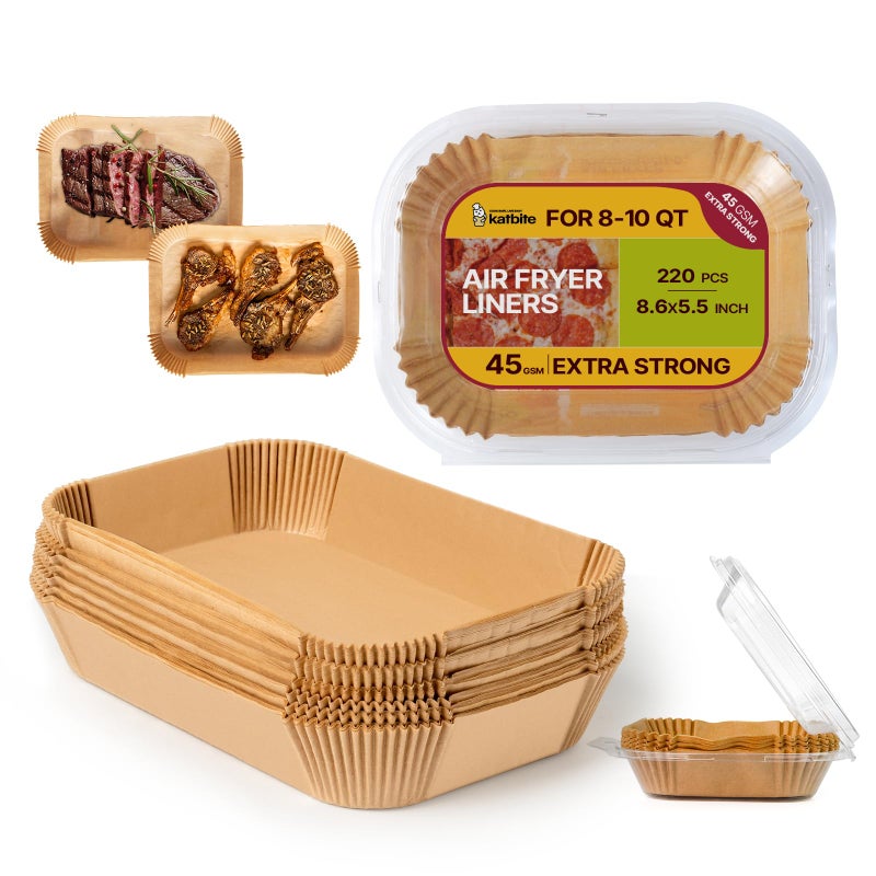 Katbite 220PCS DZ201 Air Fryer Liners Disposable 86x55 Rectangle Airfryer Paper Liners for Dual Air Fryer OilProof Parchment Paper for Foodi DZ401 FG551