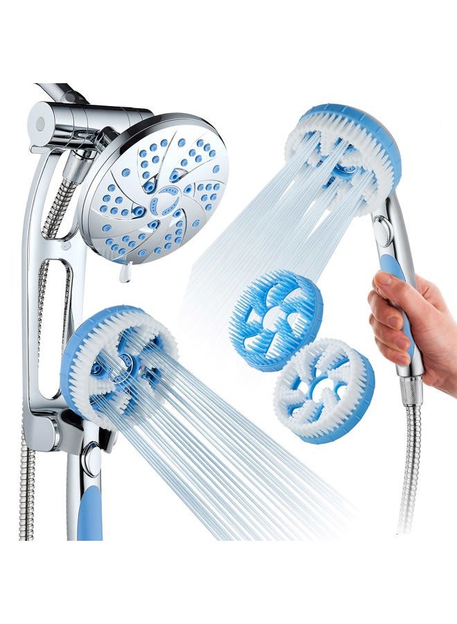 Hotel Spa High Pressure 6-in-1 Aquassage - 76-mode 3-way Combo, Showerhead, Hand Shower, Body Brush, Hair Brush & Arm in One Two Brackets, Extra-long 6 foot Stainless Steel Hose, Brush Head Holder - Image 1