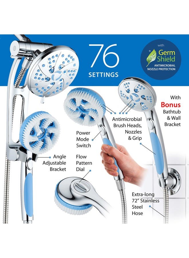 Hotel Spa High Pressure 6-in-1 Aquassage - 76-mode 3-way Combo, Showerhead, Hand Shower, Body Brush, Hair Brush & Arm in One Two Brackets, Extra-long 6 foot Stainless Steel Hose, Brush Head Holder - Image 4