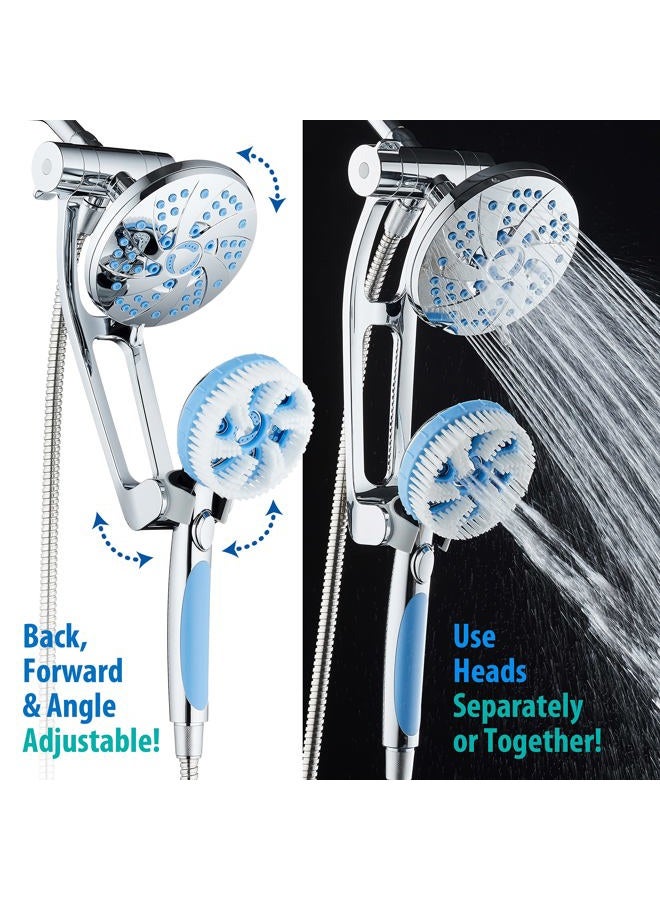 Hotel Spa High Pressure 6-in-1 Aquassage - 76-mode 3-way Combo, Showerhead, Hand Shower, Body Brush, Hair Brush & Arm in One Two Brackets, Extra-long 6 foot Stainless Steel Hose, Brush Head Holder - Image 3