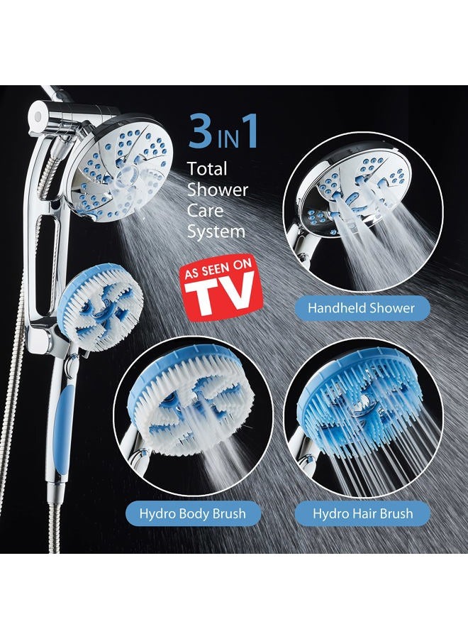 Hotel Spa High Pressure 6-in-1 Aquassage - 76-mode 3-way Combo, Showerhead, Hand Shower, Body Brush, Hair Brush & Arm in One Two Brackets, Extra-long 6 foot Stainless Steel Hose, Brush Head Holder - Image 2