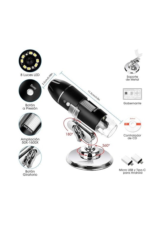 ميكروسكوب اليكترونى لتكبير الجسم 1600 مرة بوصلة يو اس بى و ميكرو يو اس بى - Image 1