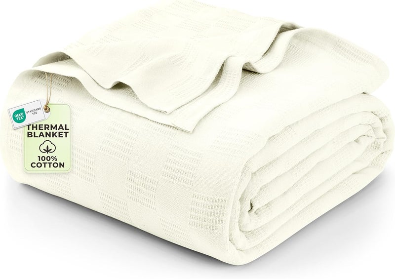 Utopia Bedding 100% Cotton Blanket (Twin Size - 90x72 Inches) 350GSM Lightweight Thermal Blanket, Soft Breathable Blanket for All Seasons (Ivory) - Image 1