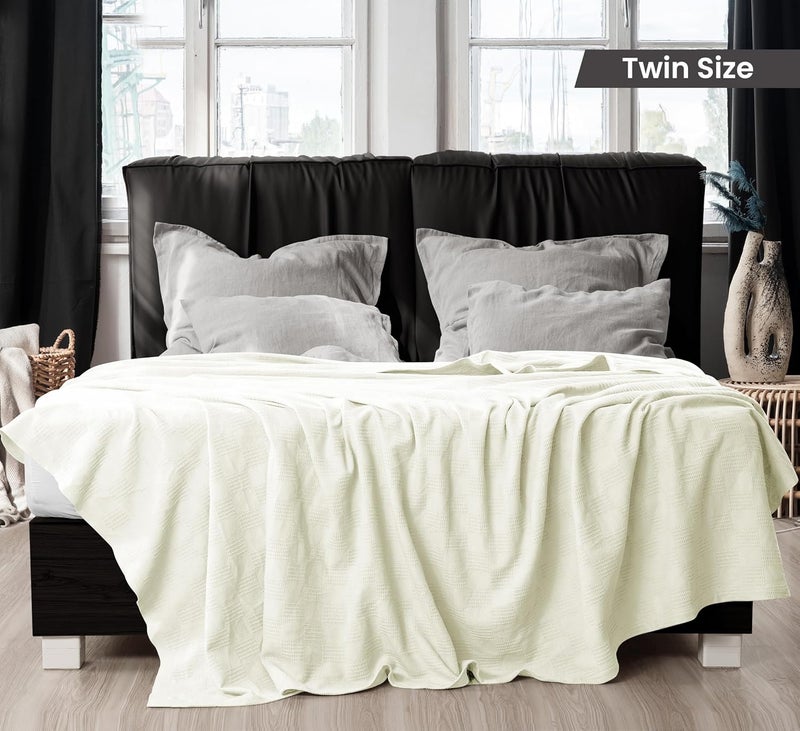 Utopia Bedding 100% Cotton Blanket (Twin Size - 90x72 Inches) 350GSM Lightweight Thermal Blanket, Soft Breathable Blanket for All Seasons (Ivory) - Image 2