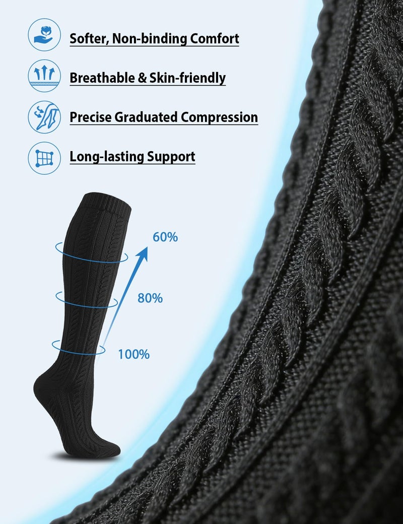 Hi Clasmix 6 Pairs Black Compression Socks for Women & Men â€“ All-Day Comfort, Gentle Support, Pregnant Senior Non-Spandex Lightweight Design, Reduce Swelling & Fatigue, Work Travel Daily Wear(Black,S-M) - Image 2
