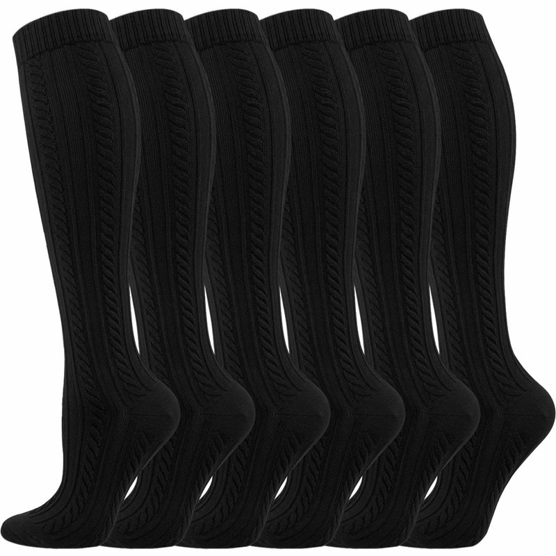 Hi Clasmix 6 Pairs Black Compression Socks for Women & Men â€“ All-Day Comfort, Gentle Support, Pregnant Senior Non-Spandex Lightweight Design, Reduce Swelling & Fatigue, Work Travel Daily Wear(Black,S-M) - Image 1