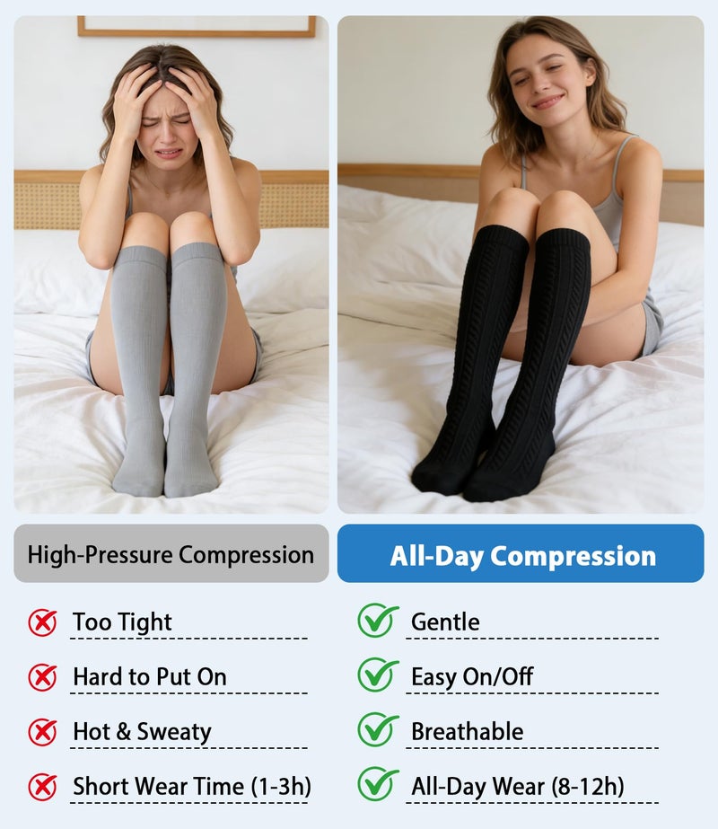 Hi Clasmix 6 Pairs Black Compression Socks for Women & Men â€“ All-Day Comfort, Gentle Support, Pregnant Senior Non-Spandex Lightweight Design, Reduce Swelling & Fatigue, Work Travel Daily Wear(Black,S-M) - Image 3