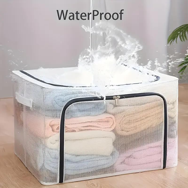 VINSU VINSU Foldable Transparent Under bed Storage Bag for Clothes Stackable Storage Units Boxes with Stainless Steel Frame Folding Cabinet Boxes Zipper Large Capacity 66 liter Cloth Storage Bag 3  - Image 2