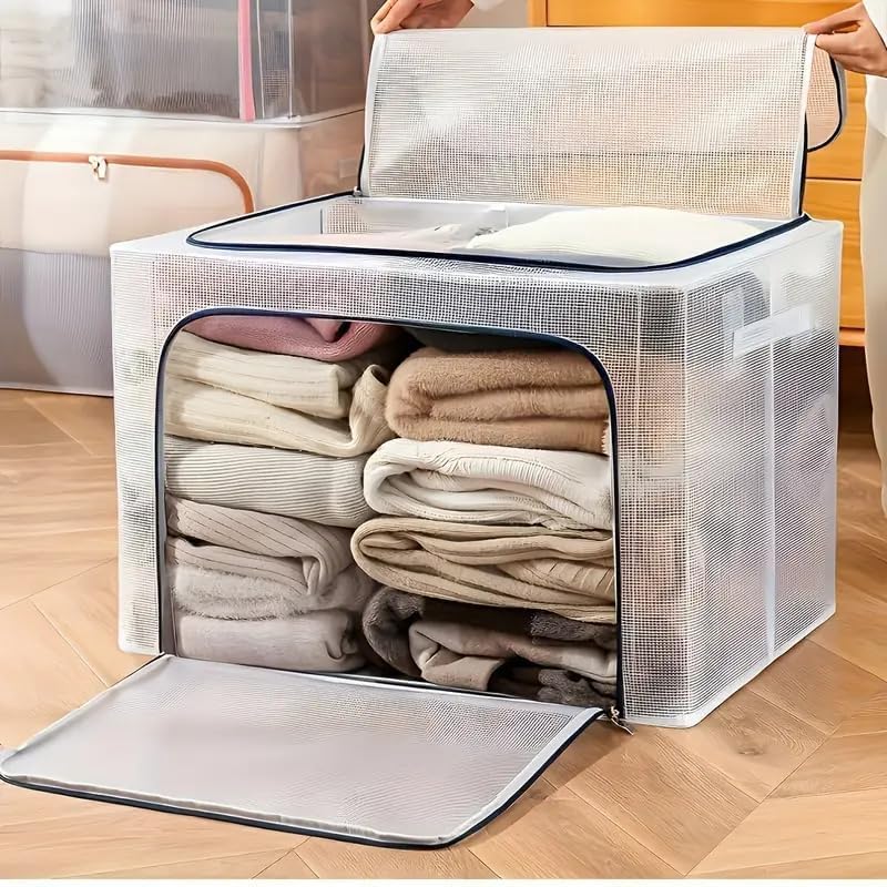 VINSU VINSU Foldable Transparent Under bed Storage Bag for Clothes Stackable Storage Units Boxes with Stainless Steel Frame Folding Cabinet Boxes Zipper Large Capacity 66 liter Cloth Storage Bag 3  - Image 3
