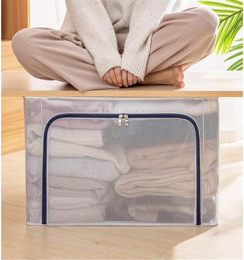 VINSU VINSU Foldable Transparent Under bed Storage Bag for Clothes Stackable Storage Units Boxes with Stainless Steel Frame Folding Cabinet Boxes Zipper Large Capacity 66 liter Cloth Storage Bag 3  - Image 4
