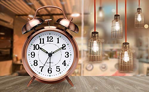Foliam Brass Alarm Clock for Table Bedroom Twin Bell with Night Light LED Rose Gold - Image 5