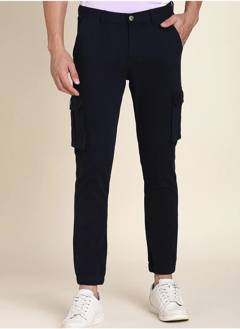 Dennis Lingo Navy Casual Trousers for Men - Slim Fit, Cotton Lycra