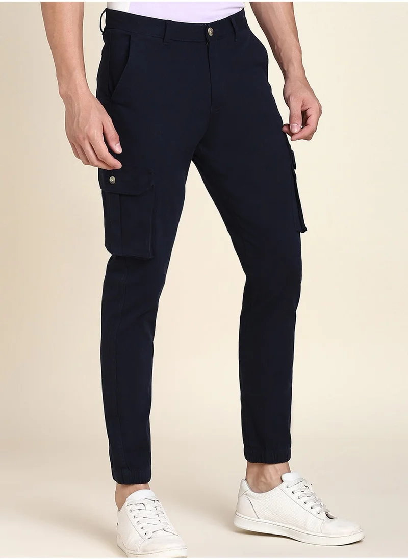 Dennis Lingo Navy Casual Trousers for Men - Slim Fit, Cotton Lycra