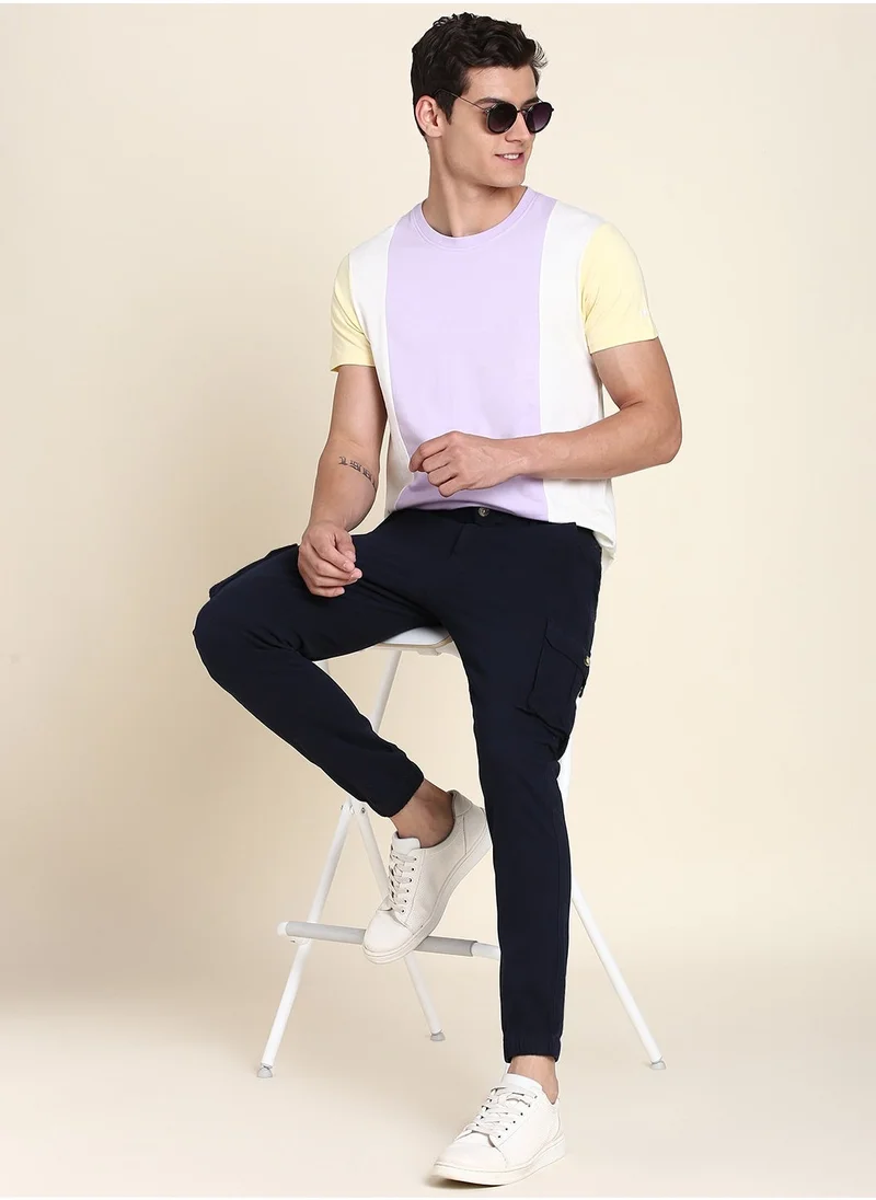 Dennis Lingo Navy Casual Trousers for Men - Slim Fit, Cotton Lycra