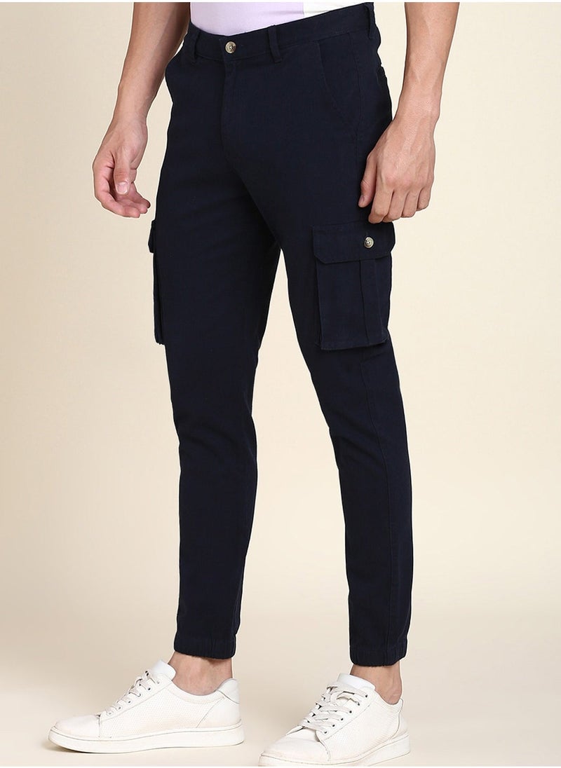 Dennis Lingo Navy Casual Trousers for Men - Slim Fit, Cotton Lycra  - Image 2