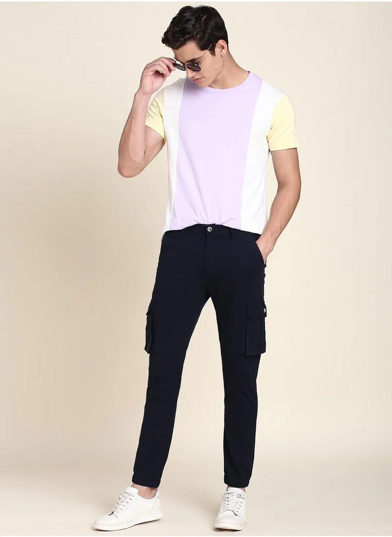 Dennis Lingo Navy Casual Trousers for Men - Slim Fit, Cotton Lycra