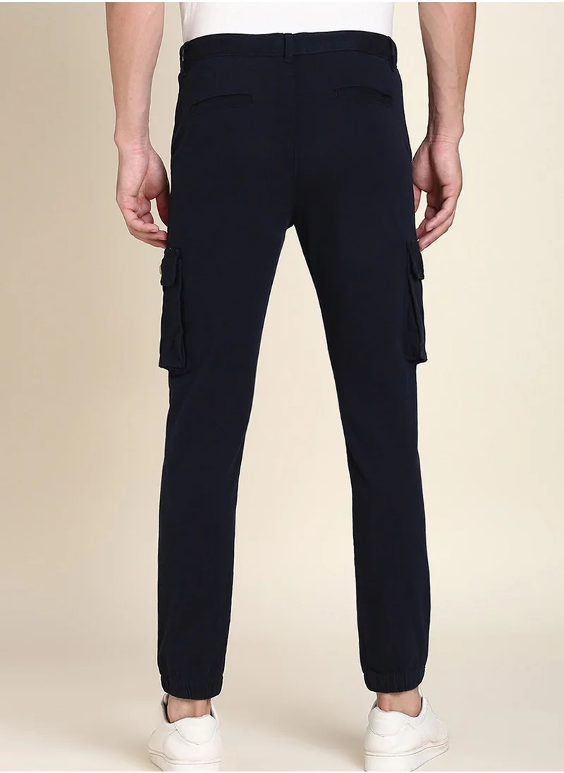 Dennis Lingo Navy Casual Trousers for Men - Slim Fit, Cotton Lycra