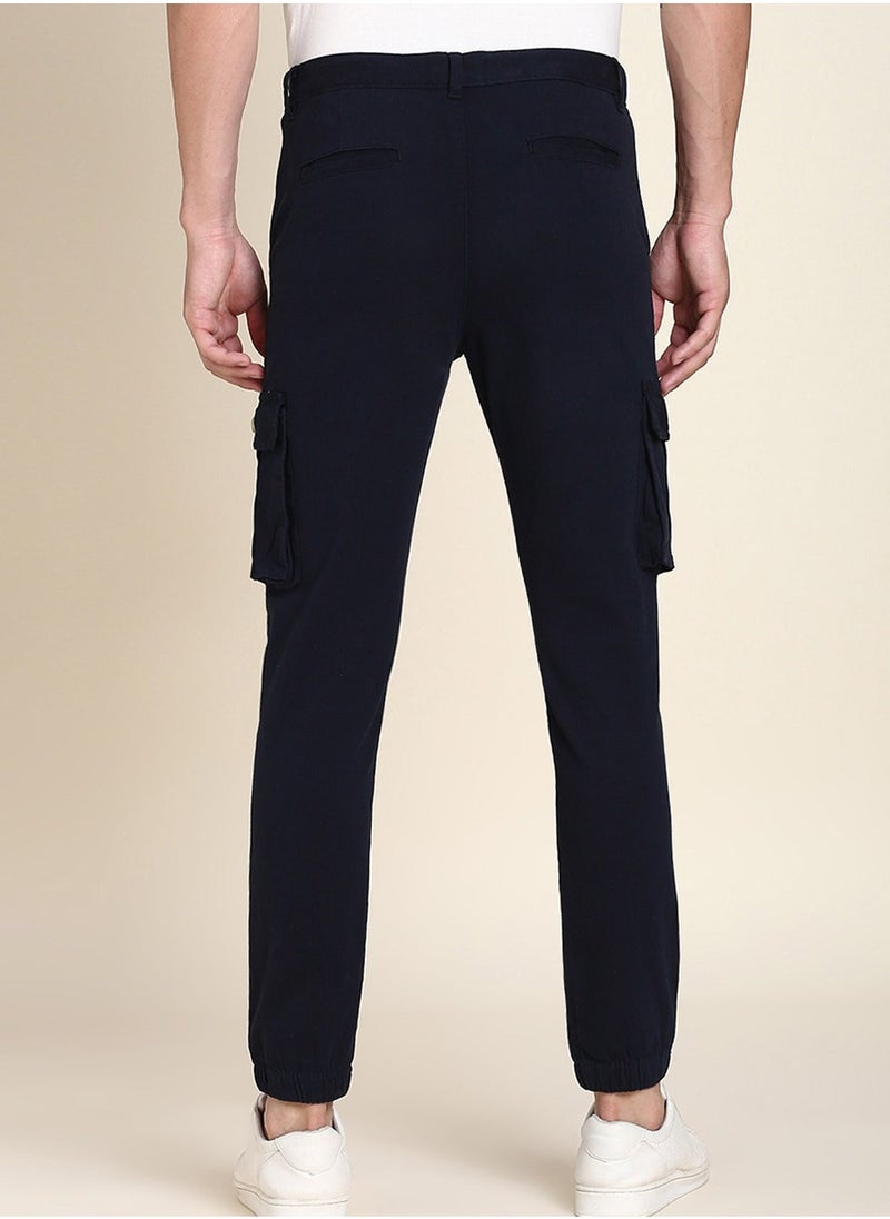 Dennis Lingo Navy Casual Trousers for Men - Slim Fit, Cotton Lycra  - Image 3