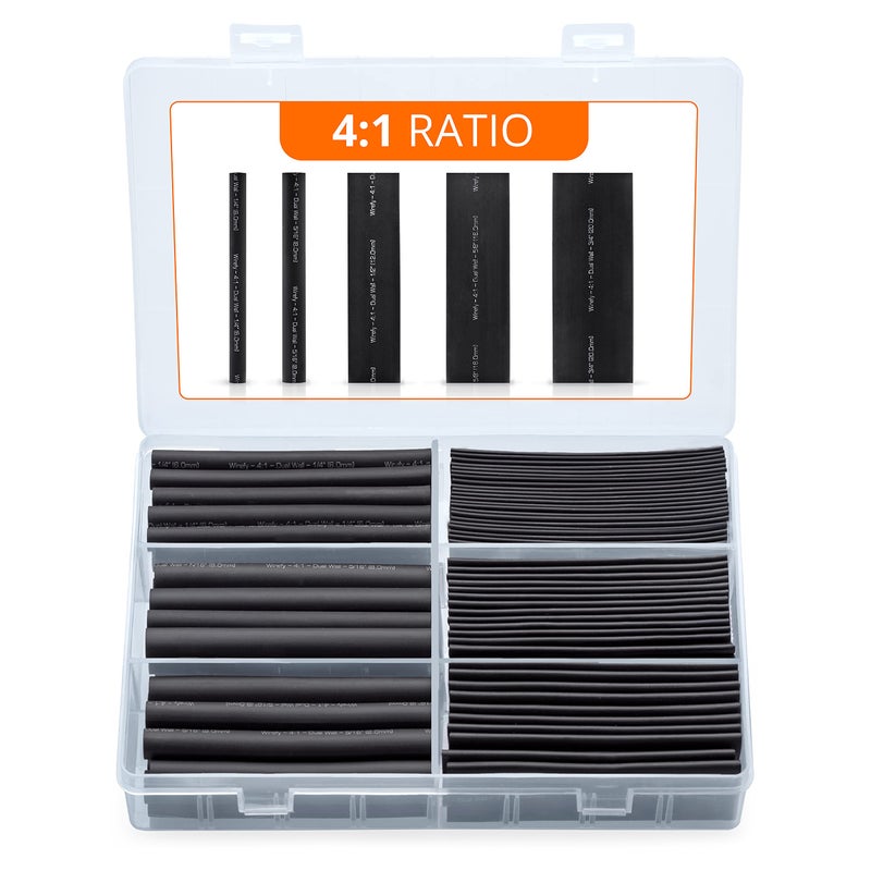Wirefy Heat Shrink Tubing Kit 95 PCS - 4:1 Ratio Adhesive Lined, Wire Shrink Wrap Tubing - Industrial Heat-Shrink Tubing - Black - Shrink Wrap Tubing | Trusted UL Certification - Image 1