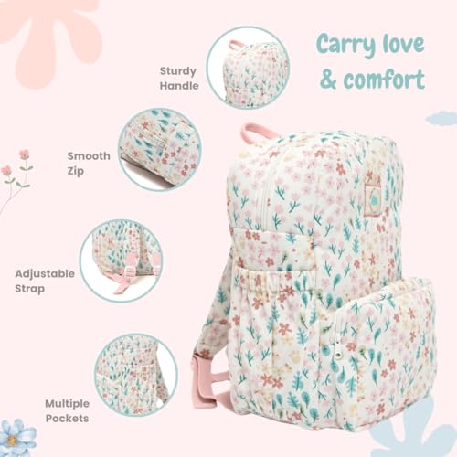 TIDY SLEEP Cute Backpack for Kids Girls Boys Toddler Backpack Preschool Nursery Travel Bag - Size (34x24) cm - Floral Pink - Image 4
