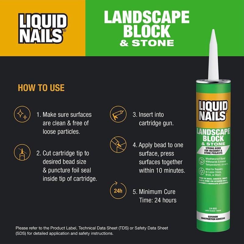 Liquid Nails Latex Based Adhesive, 10 oz, Compatible with Stone and Landscape Blocks, White - Image 4
