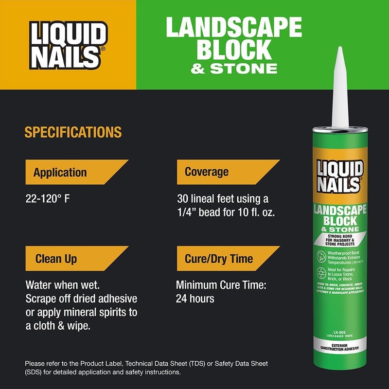 Liquid Nails Latex Based Adhesive, 10 oz, Compatible with Stone and Landscape Blocks, White - Image 5