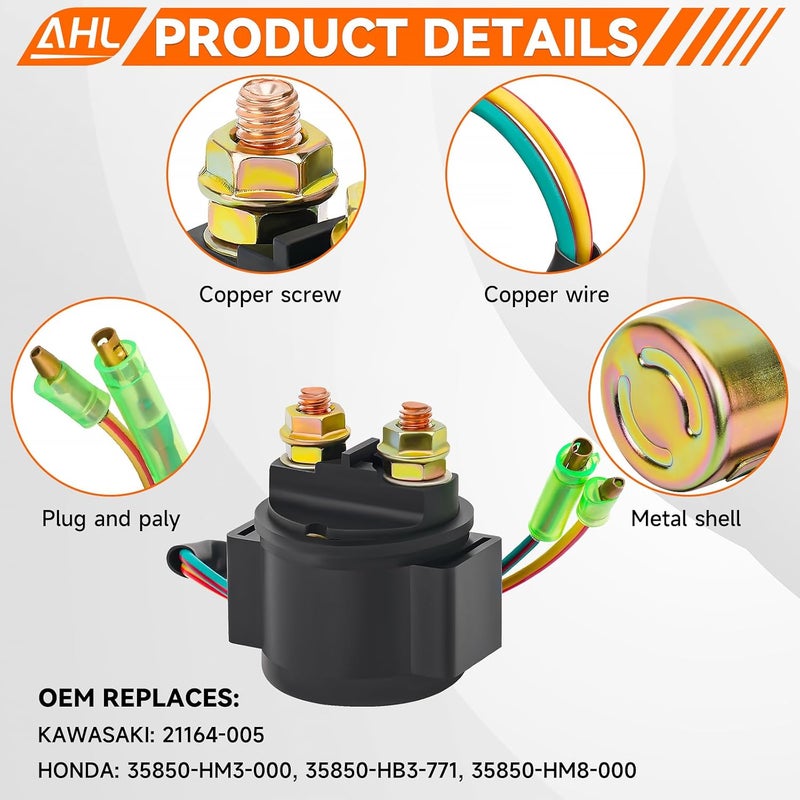 AHL Starter Solenoid Relay for Honda TRX400EX Sportrax 2002-2007 ATV / TRX300EX Sportrax 2001-2006 / TRX300EX FOURTRAX 1993-2003 / TRX400EX FOURTRAX 1999-2004 - Image 2