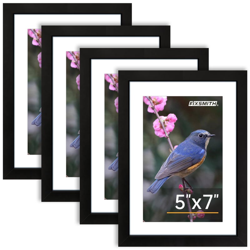 FIXSMITH 5x7 Picture Frame Set of 4, Photo Frame with HD Plexiglass, Display Pictures 4x6 with Mat or 5x7 Without Mat Multi Picture Frames Collage for Wall Decoration, Black - Image 1
