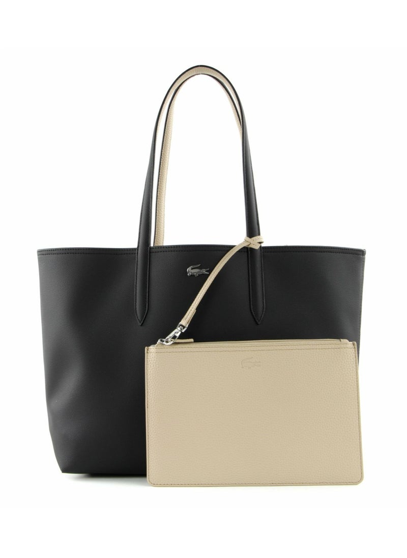 LACOSTE - Women's Anna Double sided Two tone Large Capacity Handbag, Fashionable and Versatile, Black/Off White - Image 1