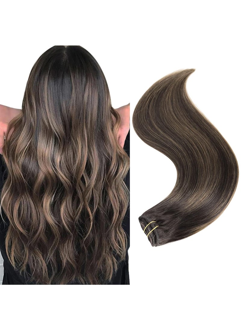 BHF HAIR - 18 Clip in Remy Human Hair Extensions Balayage Dark Brown to Maroon Brown Human Hair Extensions Double Weft Thickness to Ends 100 Female Extensions 6 Pack 70g  245oz - Image 1