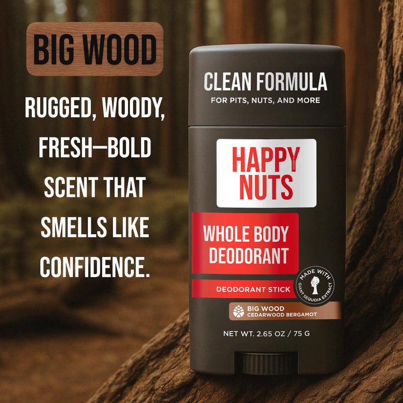 Happy Nuts Whole Body Deodorant for Men - Full Body Odor Control - Ideal for Perfect for Pits, Groin, and More - All Day Confidence - Powerful & Effective Men's Deodorant (Big Wood) - Image 5
