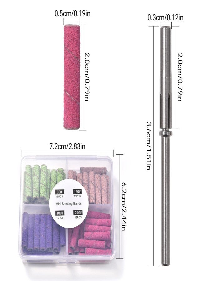 KADS Small Sanding Bands for Nail Drill 60Pcs Nail Sanding Drill Bits Set with 3.1mm Mini Mandrel Nail Bit, 80/150/180/240Grit Nail Sanding File for Acrylic Nail - Image 2