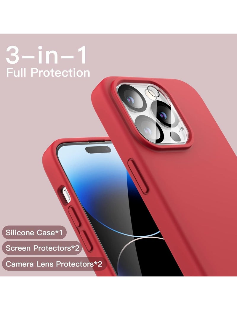 ELTRAZONE iPhone 14 Pro Max 5-in-1 Case – Red Liquid Silicone with 2 Screen Protectors, 2 Camera Lens Protectors, Full Body Shockproof Drop Protection, 6.7 Inch - Image 2
