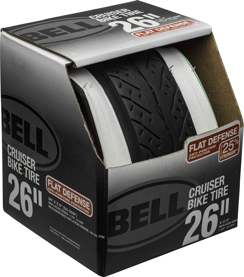 Bell 7091024 Whitewall Flat Defense Cruiser Bike Tire 26 x 175225 Whitewall