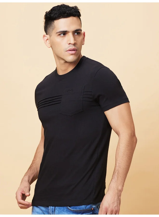 بيينغ هيومان Mens Black Round Neck Short Sleeve T-Shirt
