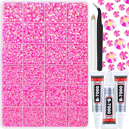 Briskbloom 25000PCS Resin Jelly Rhinestones for Crafts Tumblers Mugs Bags Shoes Clothing, Hot Pink AB Flatback Rhinestone Gems, Bedazzling Crystal Stone Diamond with B7000 Glue, 2mm 3mm 4mm 5mm 6mm - Image 1