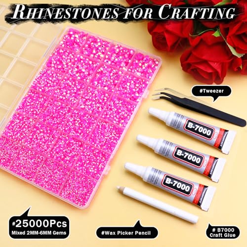 Briskbloom 25000PCS Resin Jelly Rhinestones for Crafts Tumblers Mugs Bags Shoes Clothing, Hot Pink AB Flatback Rhinestone Gems, Bedazzling Crystal Stone Diamond with B7000 Glue, 2mm 3mm 4mm 5mm 6mm - Image 2