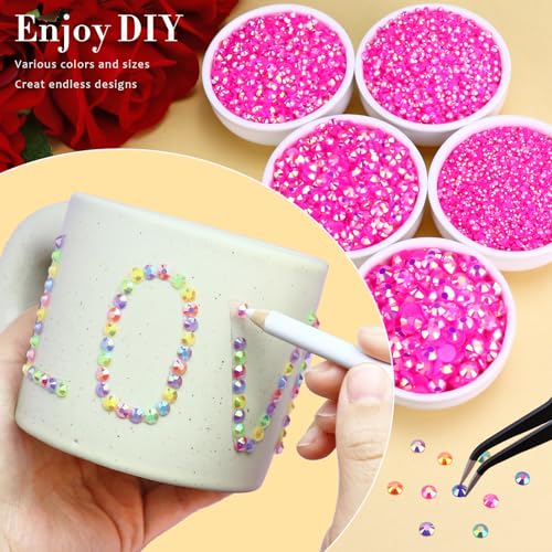 Briskbloom 25000PCS Resin Jelly Rhinestones for Crafts Tumblers Mugs Bags Shoes Clothing, Hot Pink AB Flatback Rhinestone Gems, Bedazzling Crystal Stone Diamond with B7000 Glue, 2mm 3mm 4mm 5mm 6mm - Image 3