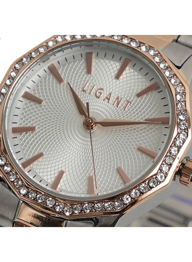 LIGANT Luxury Women's Stainless Steel Watch in Rose Gold & Silver - Elegant Modern Design - Rust Resistant Metallic Wristwatch for Events & Daily Wear - Image 2