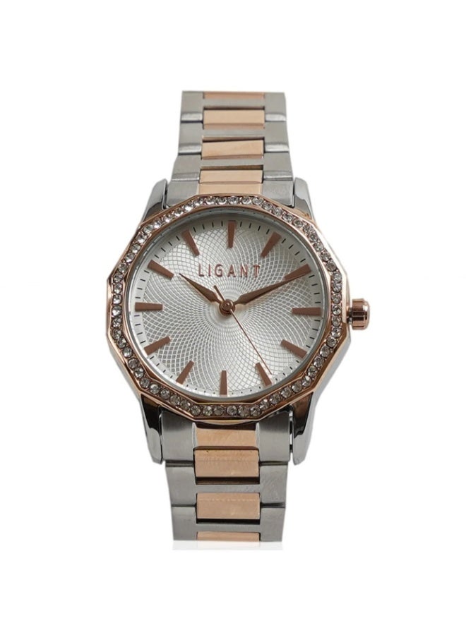 LIGANT Luxury Women's Stainless Steel Watch in Rose Gold & Silver - Elegant Modern Design - Rust Resistant Metallic Wristwatch for Events & Daily Wear - Image 1