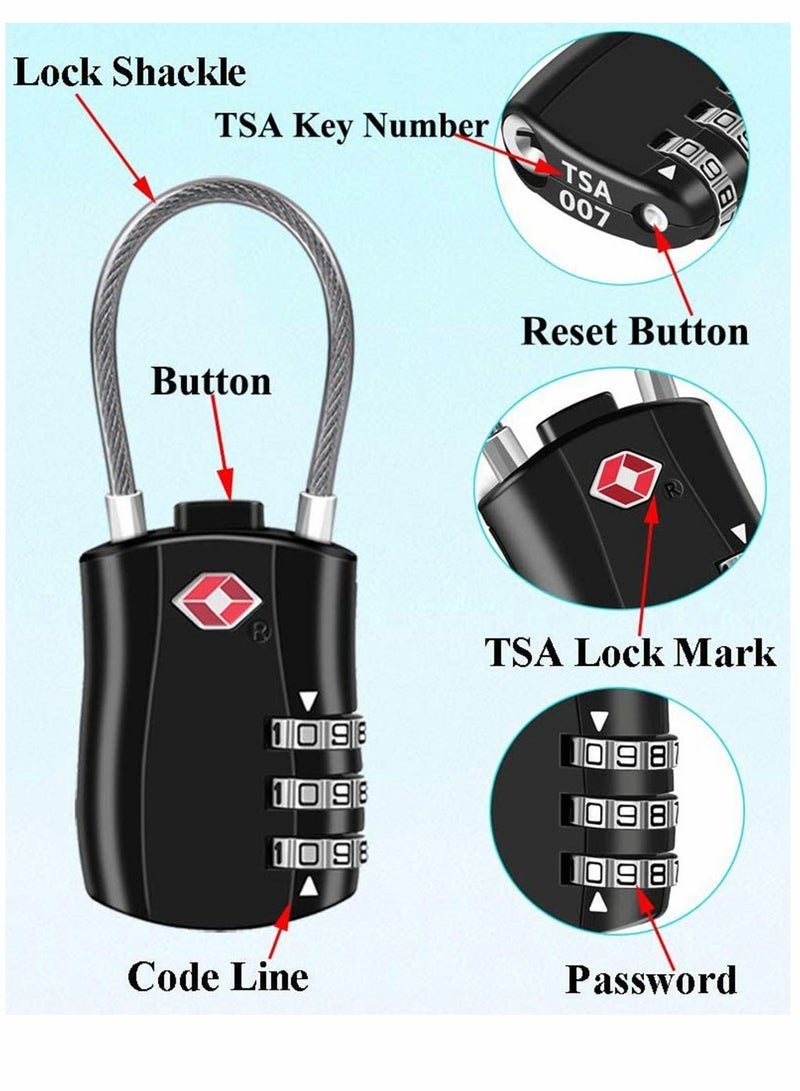 Combination Travel Lock Set for Luggage, Suitcases, Backpacks - TSA Approved Padlocks - Secure Baggage Protection. - Image 4