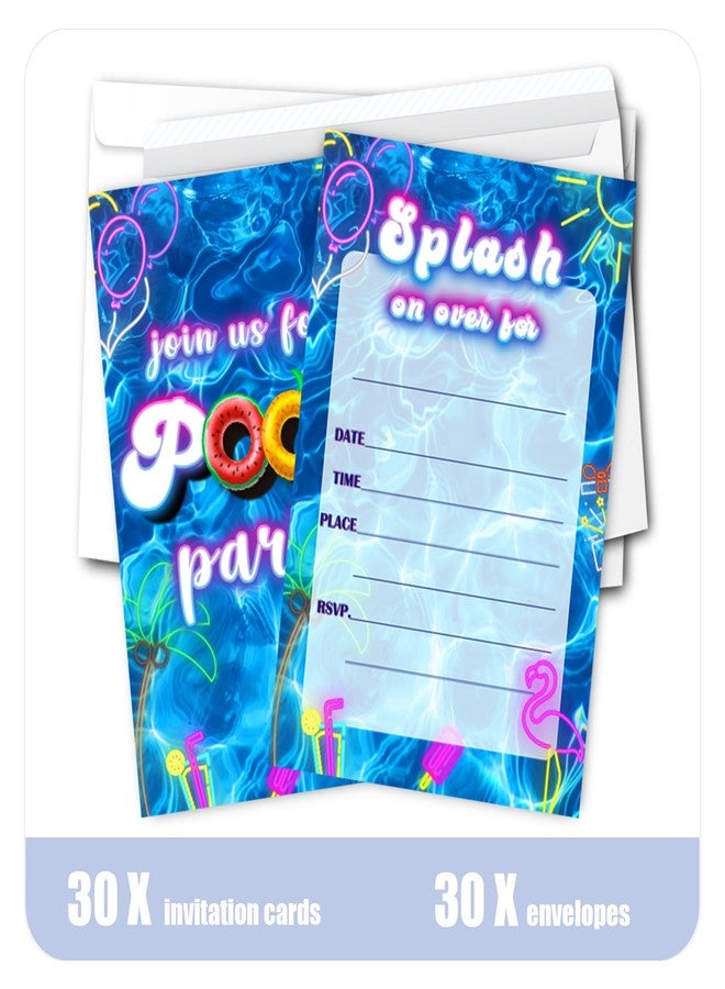 Putocopic Summer Pool Party Invitations, Pool Birthday Party Invitations for Boys, Girls, 4x6 Inches, with Envelopes - Image 2