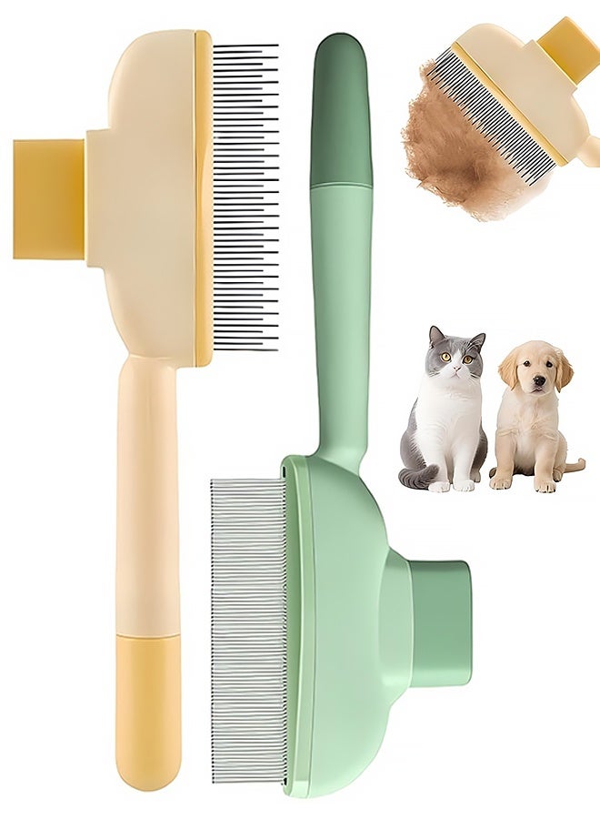 2 PCS Cat Comb Dog Comb Tool,  Reusable Pet Cat Dog Hair Removal Grooming Gloves Brush Tool (Green, Yellow) - Image 1